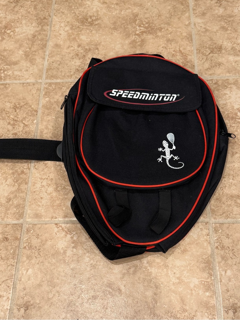 Speedminton black and red gear backpack racket bag cross body